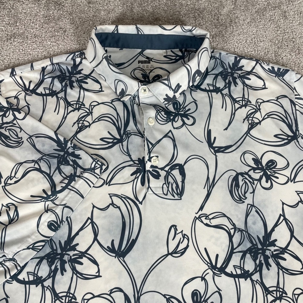 Puma Polo Shirt Mens XXL Golf Floral Sketch Print Performance‎